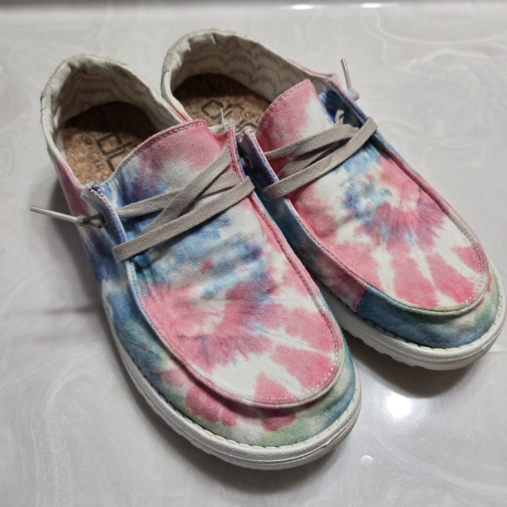 Hey Dude Wendy Boho Mandala Tie Dye Pink Blue Slip On Loafer Comfort Shoes 8